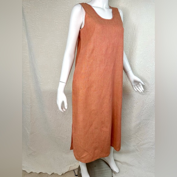 Flax by Jeanne Engelhart VTG Linen Sleeveless Midi Maxi Tank Dress Coral Orange - Picture 3 of 11